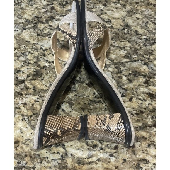 Stuart Weizman Square-Toe Snake-Print Leather Crossover Slide Block Heel Sandals - Picture 5 of 6